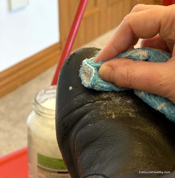 Cleaning leather boot with coconut oil