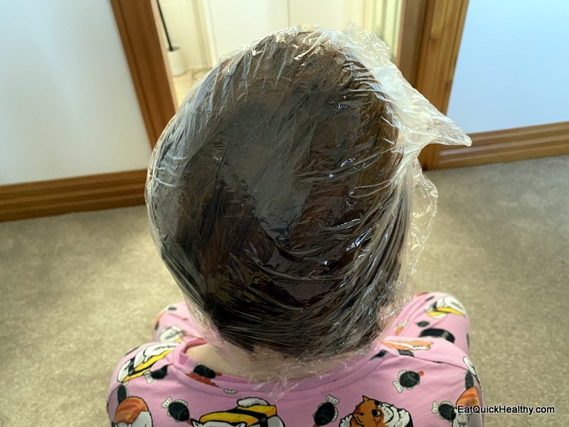 Coconut butter hair mask with cling wrap